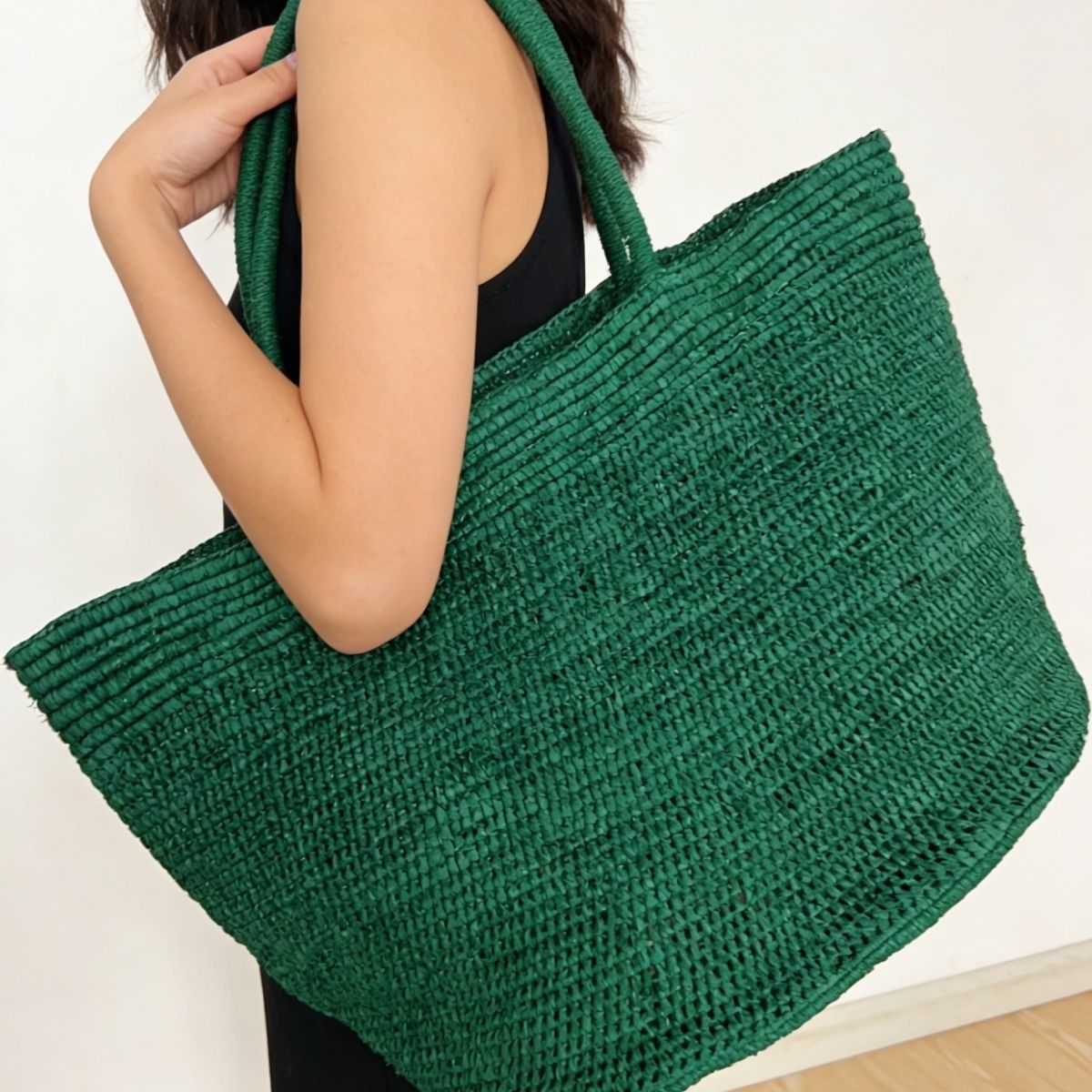 Women'S Raffia Bags - กระเป๋าถือสานฟางธรรมชาติแฟชั่น กระเป๋าสะพายไหล่ กระเป๋าโท้ทสีเขียวใบใหญ่ กระเป๋าฟางขนาดใหญ่ กระเป๋าถือราฟเฟียความจุเยอะ