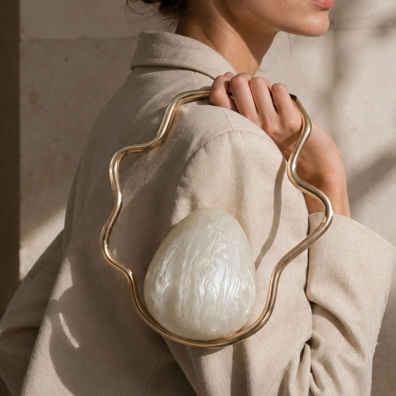 Women Bags On Sale - กระเป๋าคลัทช์อะคริลิคทรงไข่ขนาดเล็กสำหรับผู้หญิง กระเป๋าถือออกงานกลางคืนประดับมุกน่ารักพร้อมกรอบสีทองสำหรับงานแต่งงาน กระเป๋าถือหรูหราและกระเป๋าถือดีไซเนอร์